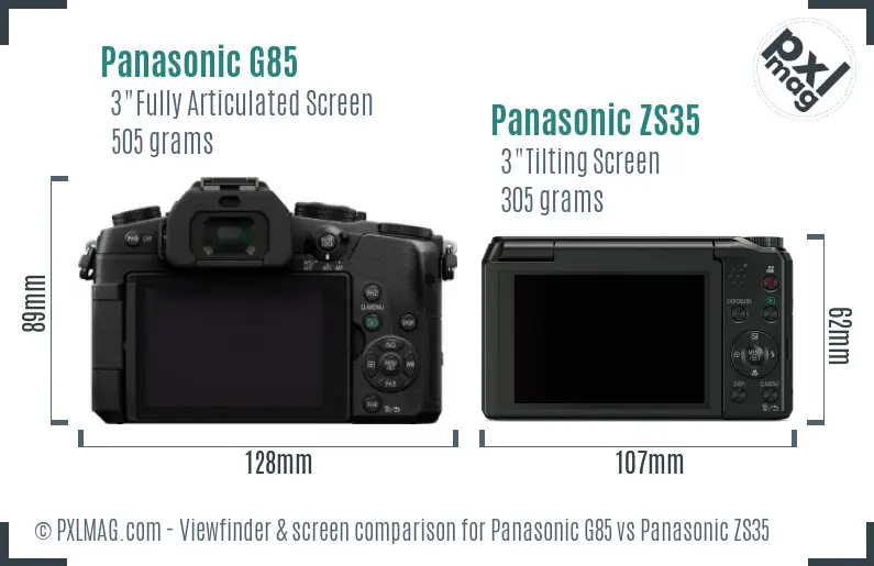 Panasonic G85 vs Panasonic ZS35 Screen and Viewfinder comparison