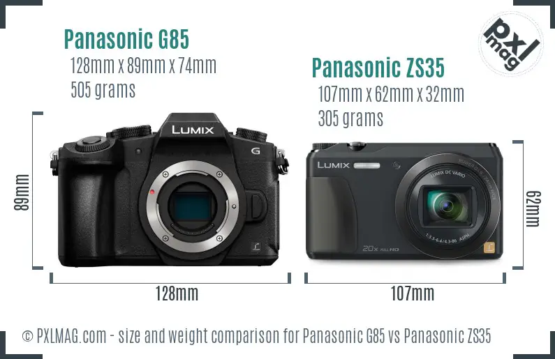 Panasonic G85 vs Panasonic ZS35 size comparison