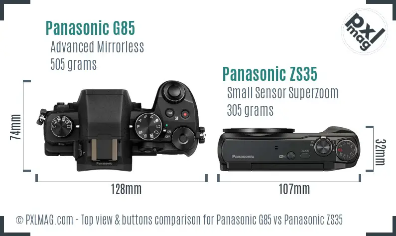 Panasonic G85 vs Panasonic ZS35 top view buttons comparison