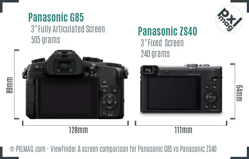 Panasonic G85 vs Panasonic ZS40 Screen and Viewfinder comparison