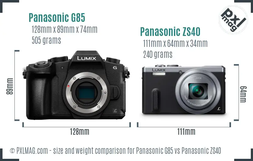 Panasonic G85 vs Panasonic ZS40 size comparison