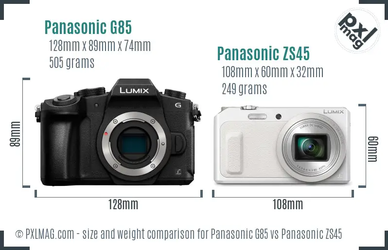 Panasonic G85 vs Panasonic ZS45 size comparison