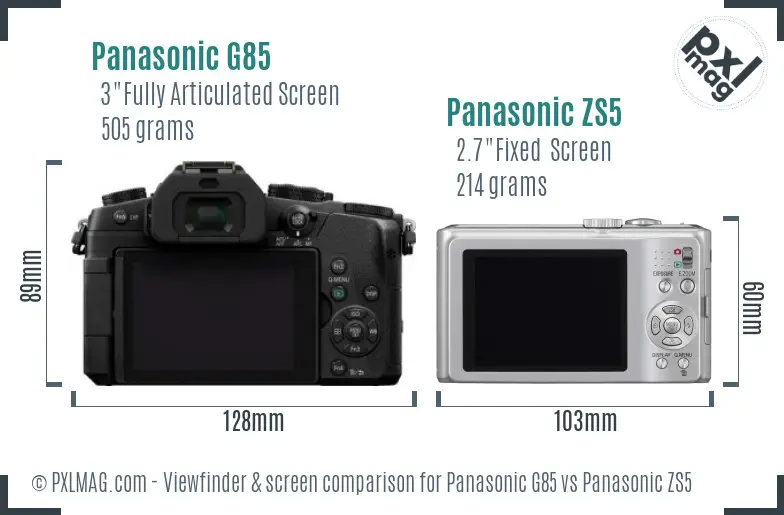 Panasonic G85 vs Panasonic ZS5 Screen and Viewfinder comparison