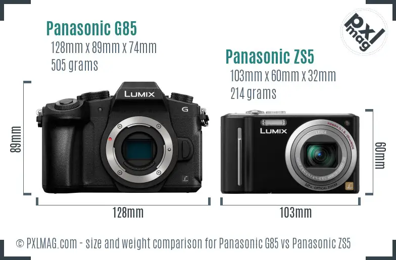 Panasonic G85 vs Panasonic ZS5 size comparison