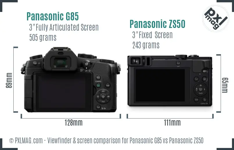 Panasonic G85 vs Panasonic ZS50 Screen and Viewfinder comparison