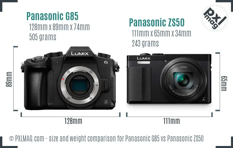 Panasonic G85 vs Panasonic ZS50 size comparison