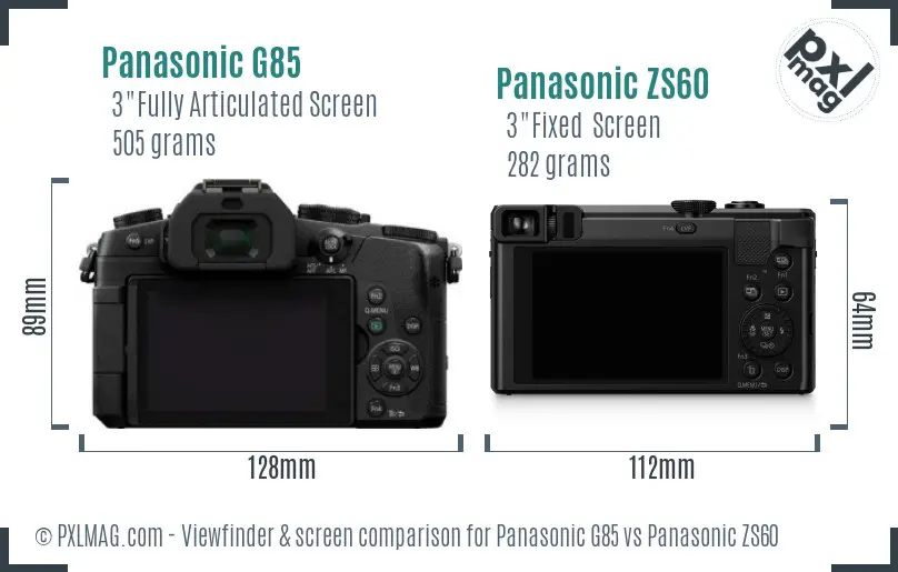 Panasonic G85 vs Panasonic ZS60 Screen and Viewfinder comparison