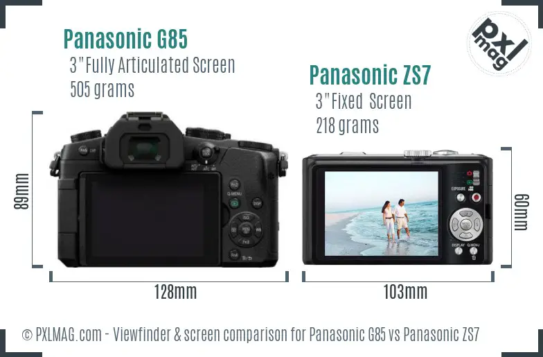 Panasonic G85 vs Panasonic ZS7 Screen and Viewfinder comparison
