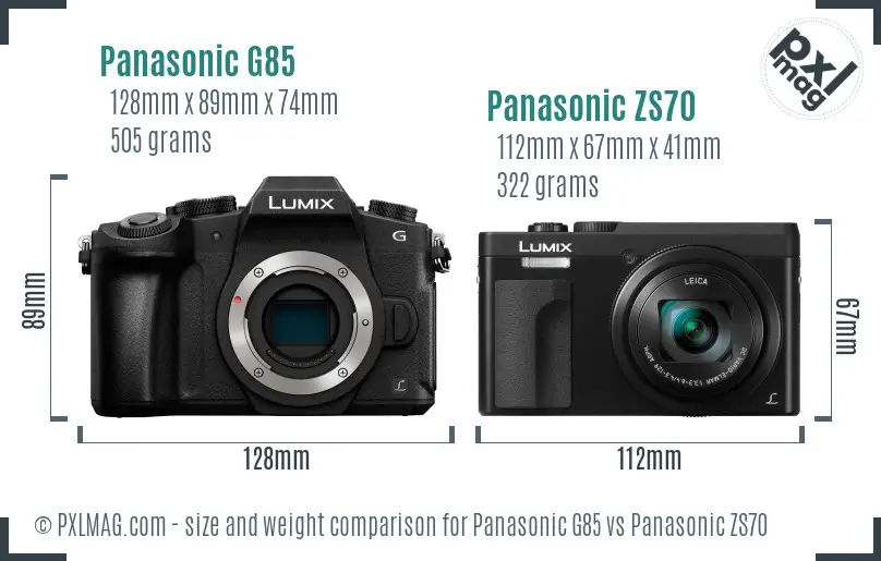 Panasonic G85 vs Panasonic ZS70 size comparison