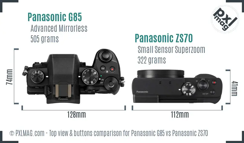Panasonic G85 vs Panasonic ZS70 top view buttons comparison