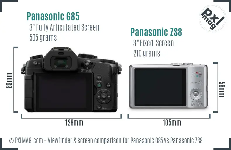 Panasonic G85 vs Panasonic ZS8 Screen and Viewfinder comparison