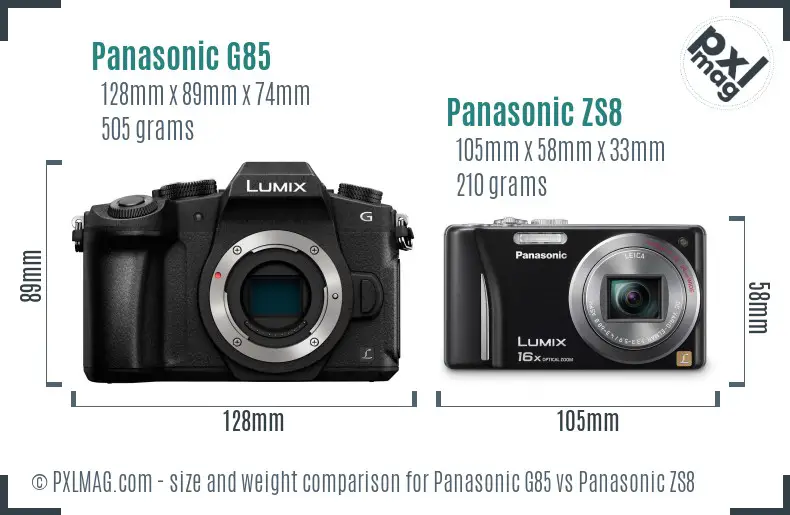 Panasonic G85 vs Panasonic ZS8 size comparison