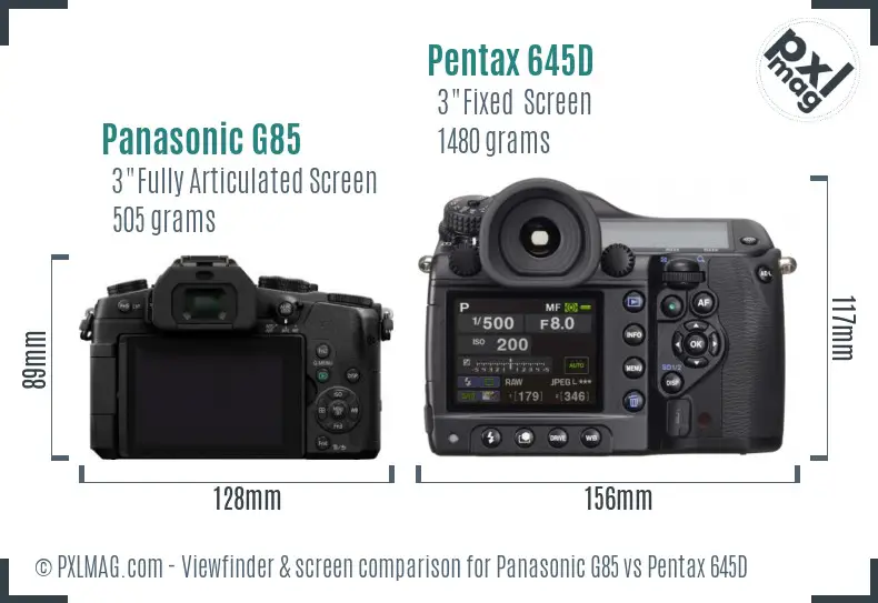 Panasonic G85 vs Pentax 645D Screen and Viewfinder comparison