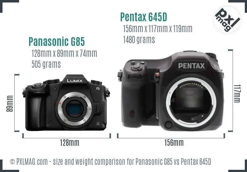 Panasonic G85 vs Pentax 645D size comparison