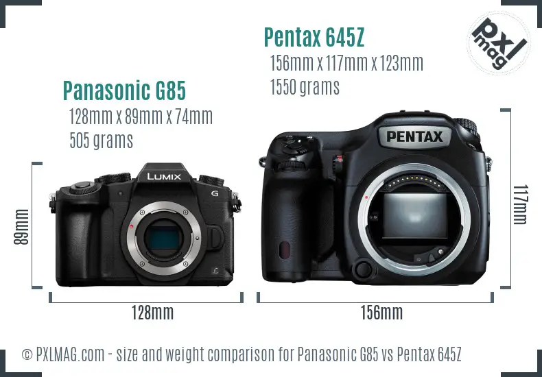 Panasonic G85 vs Pentax 645Z size comparison
