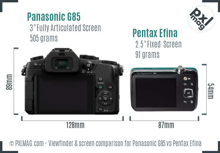 Panasonic G85 vs Pentax Efina Screen and Viewfinder comparison