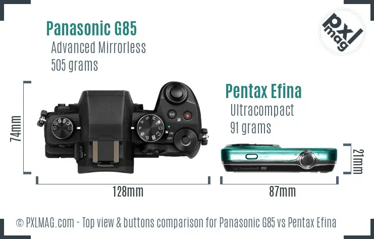 Panasonic G85 vs Pentax Efina top view buttons comparison