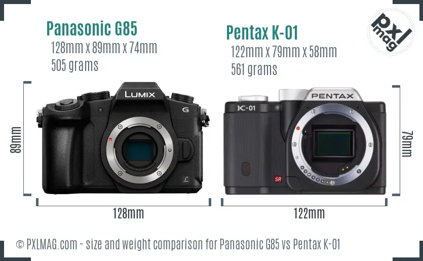 Panasonic G85 vs Pentax K-01 size comparison