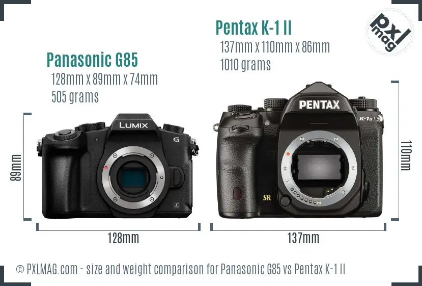 Panasonic G85 vs Pentax K-1 II size comparison