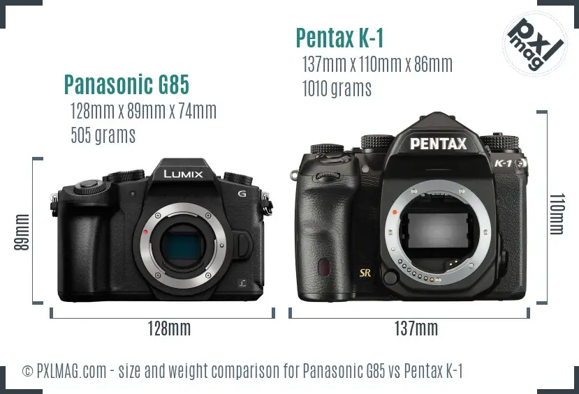 Panasonic G85 vs Pentax K-1 size comparison