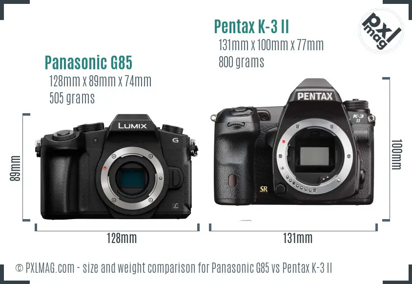 Panasonic G85 vs Pentax K-3 II size comparison