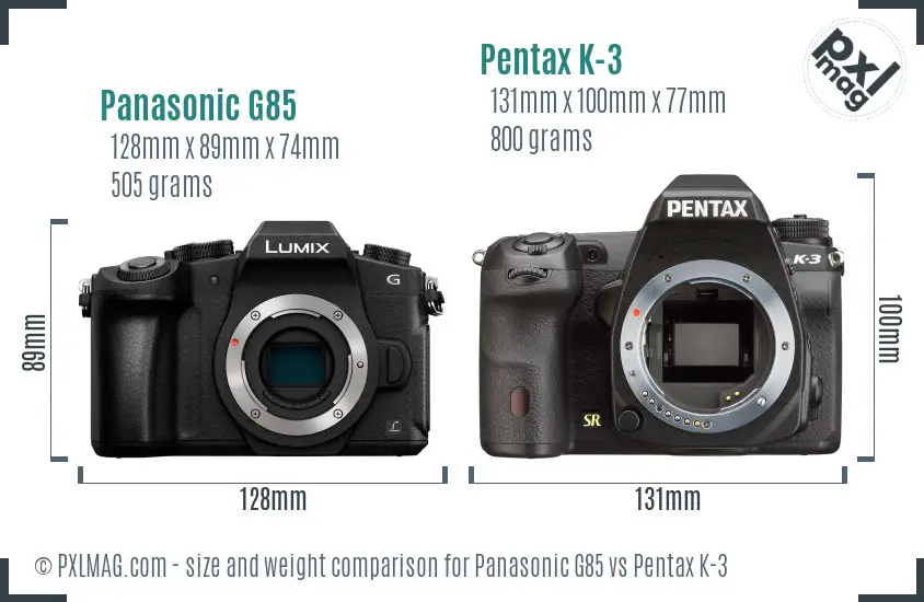 Panasonic G85 vs Pentax K-3 size comparison