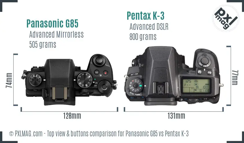 Panasonic G85 vs Pentax K-3 top view buttons comparison