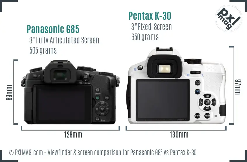 Panasonic G85 vs Pentax K-30 Screen and Viewfinder comparison