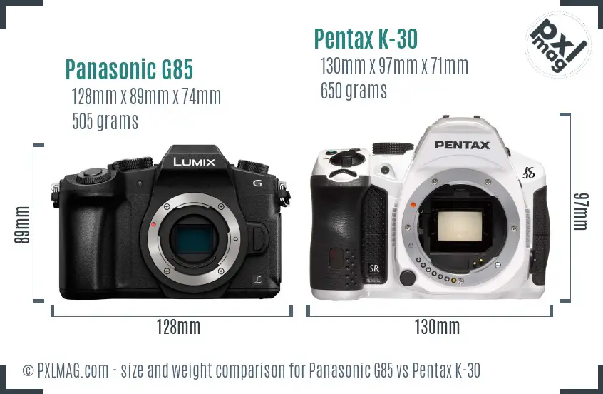 Panasonic G85 vs Pentax K-30 size comparison