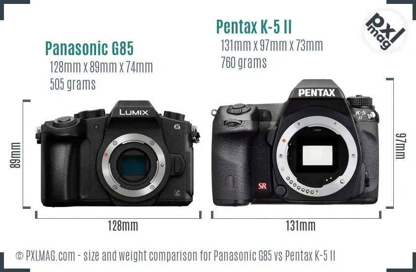 Panasonic G85 vs Pentax K-5 II size comparison