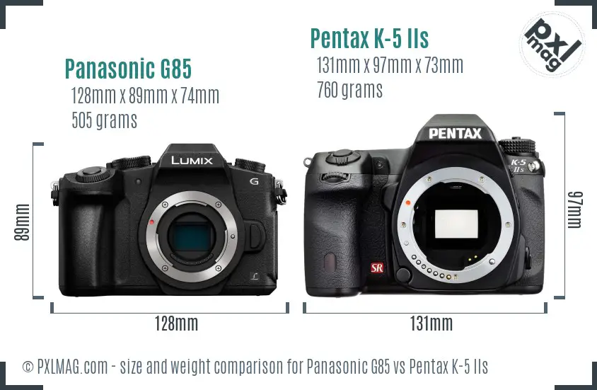 Panasonic G85 vs Pentax K-5 IIs size comparison