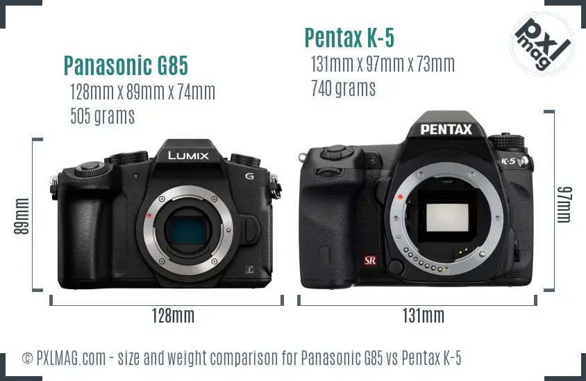 Panasonic G85 vs Pentax K-5 size comparison