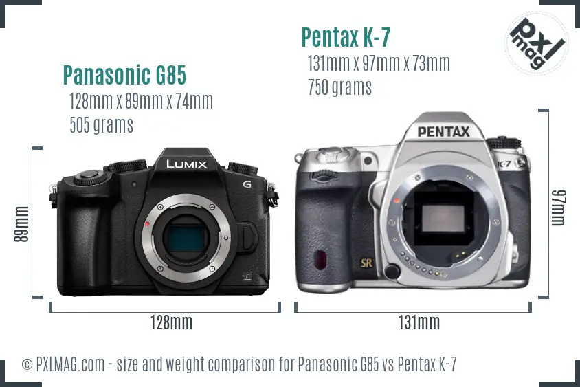 Panasonic G85 vs Pentax K-7 size comparison