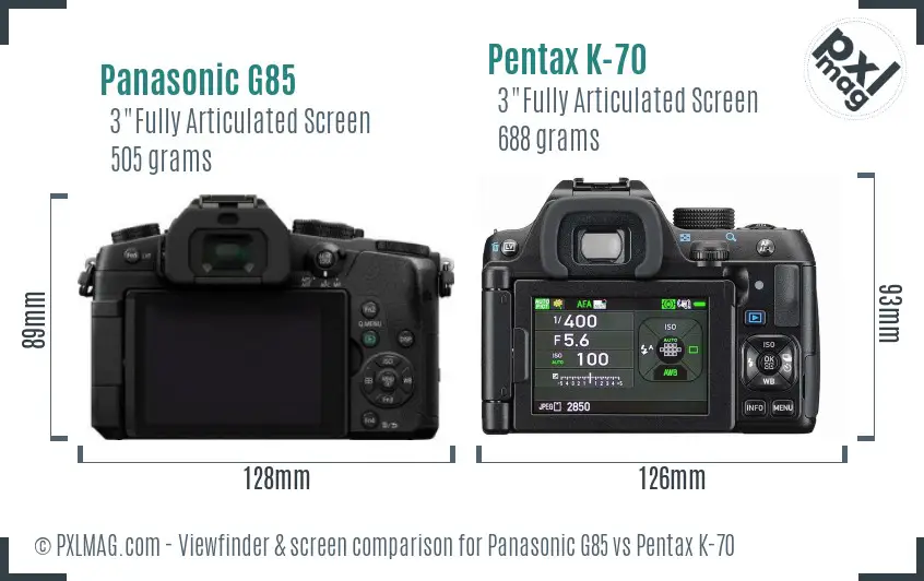 Panasonic G85 vs Pentax K-70 Screen and Viewfinder comparison