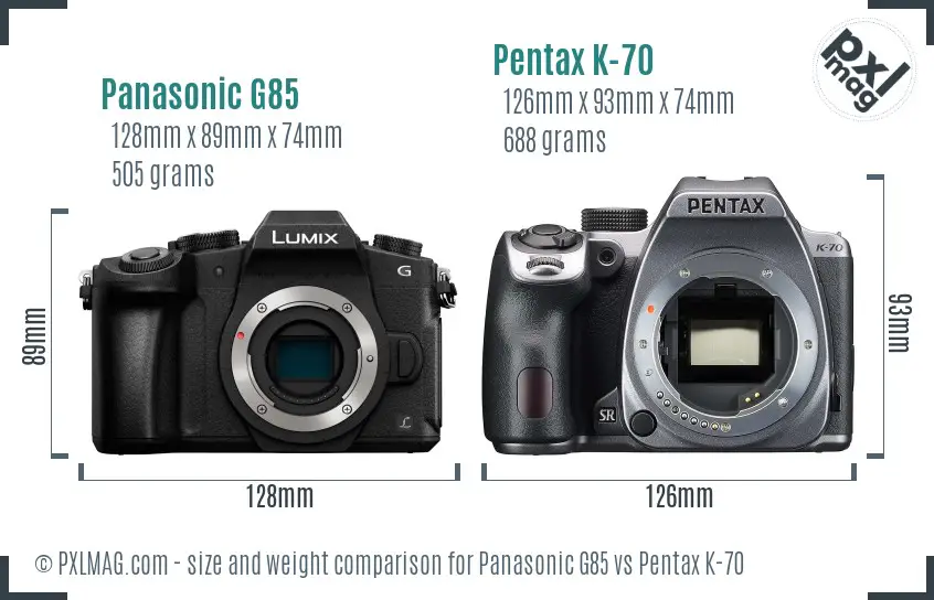 Panasonic G85 vs Pentax K-70 size comparison