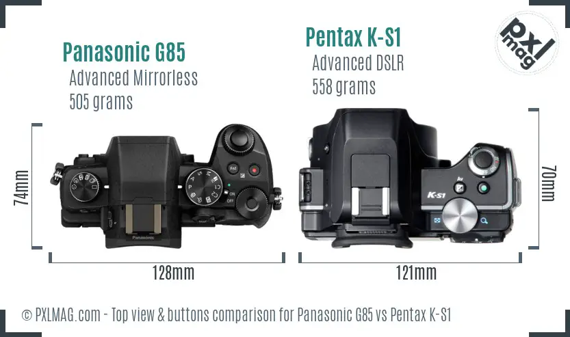 Panasonic G85 vs Pentax K-S1 top view buttons comparison