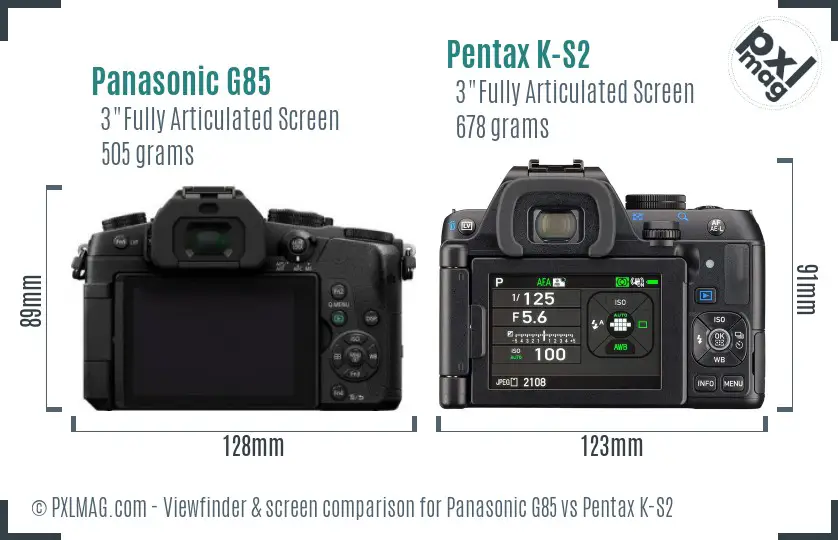 Panasonic G85 vs Pentax K-S2 Screen and Viewfinder comparison