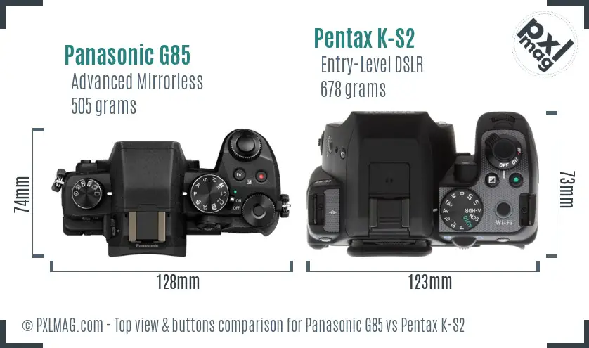 Panasonic G85 vs Pentax K-S2 top view buttons comparison