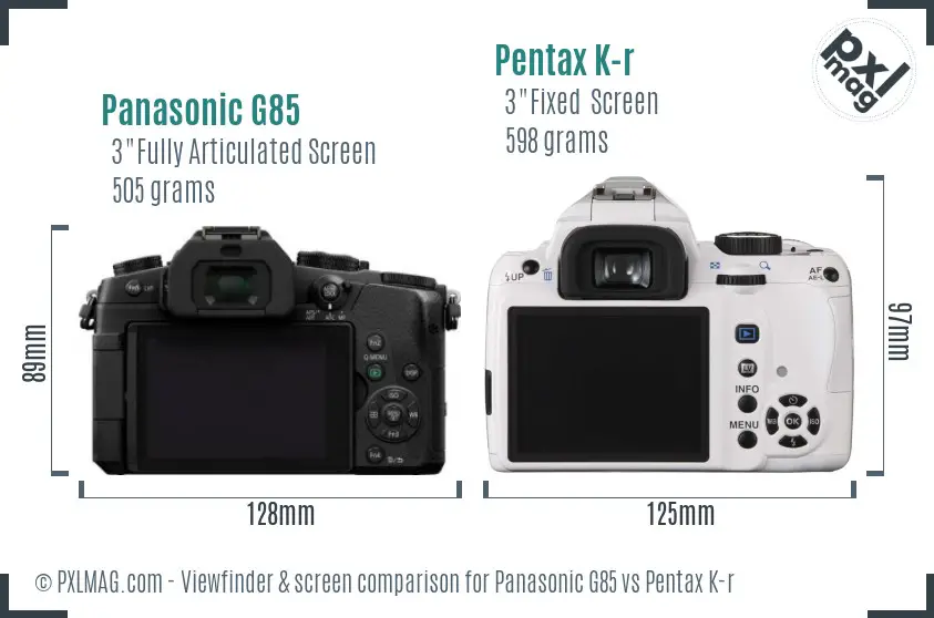 Panasonic G85 vs Pentax K-r Screen and Viewfinder comparison