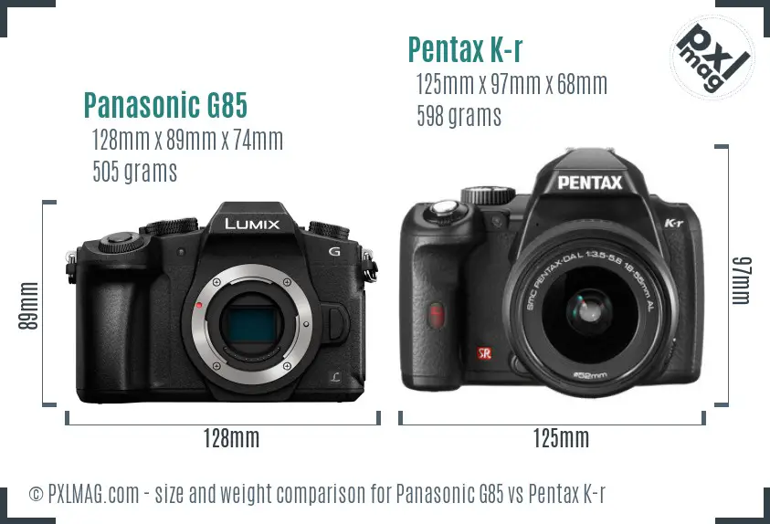 Panasonic G85 vs Pentax K-r size comparison