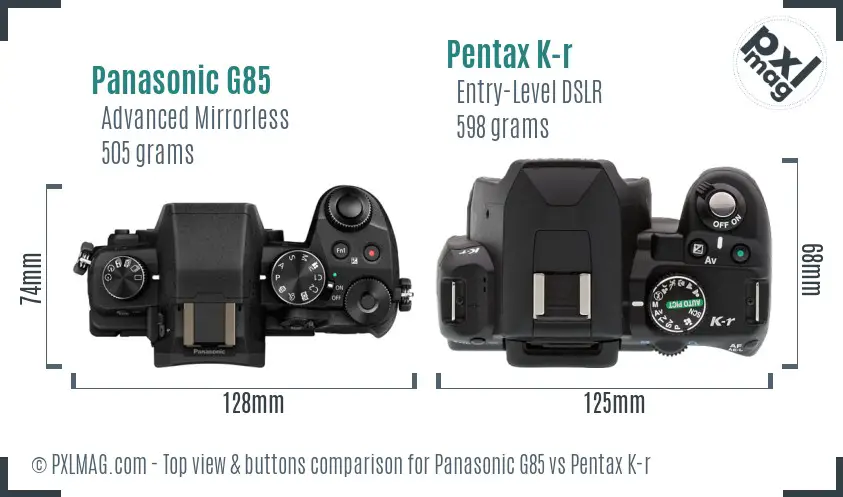Panasonic G85 vs Pentax K-r top view buttons comparison