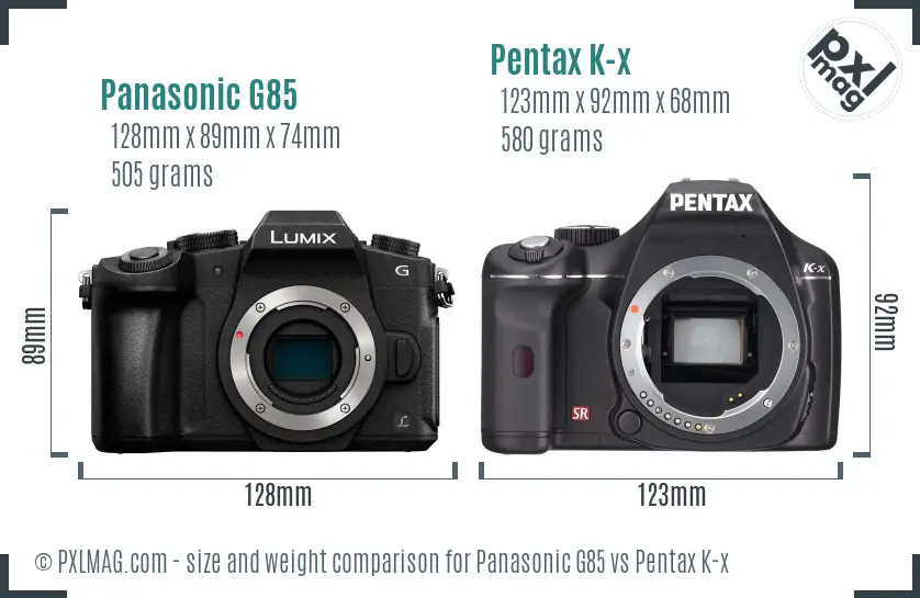Panasonic G85 vs Pentax K-x size comparison