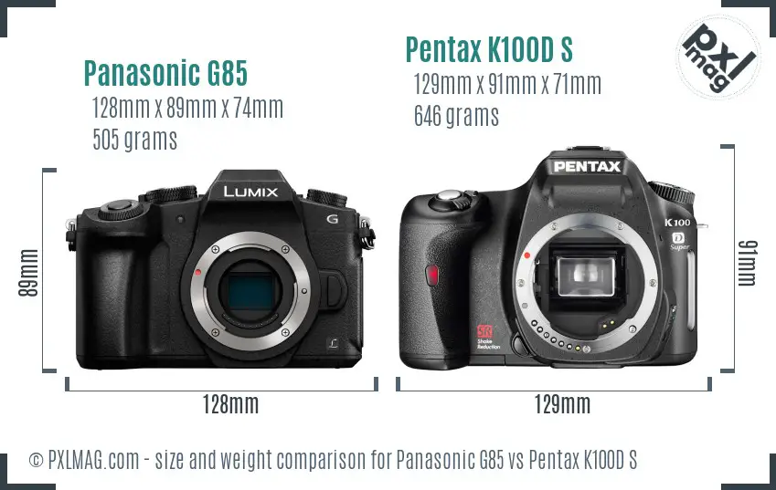 Panasonic G85 vs Pentax K100D S size comparison