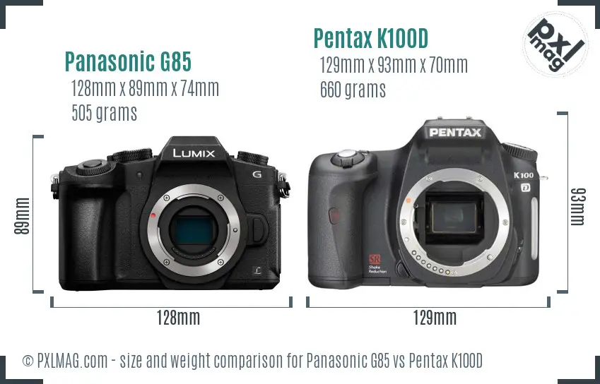 Panasonic G85 vs Pentax K100D size comparison
