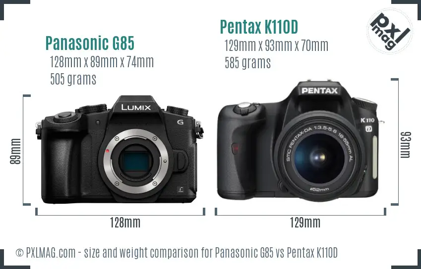 Panasonic G85 vs Pentax K110D size comparison