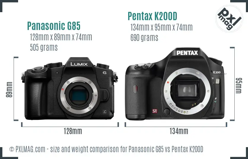 Panasonic G85 vs Pentax K200D size comparison