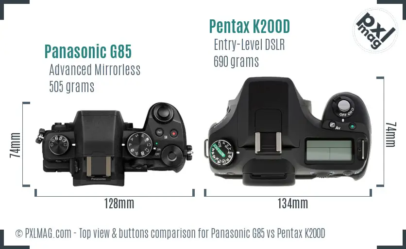 Panasonic G85 vs Pentax K200D top view buttons comparison