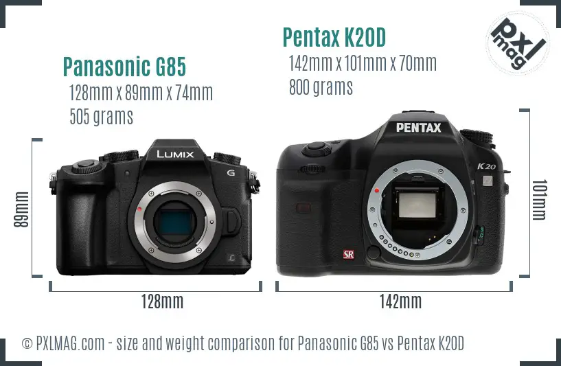 Panasonic G85 vs Pentax K20D size comparison