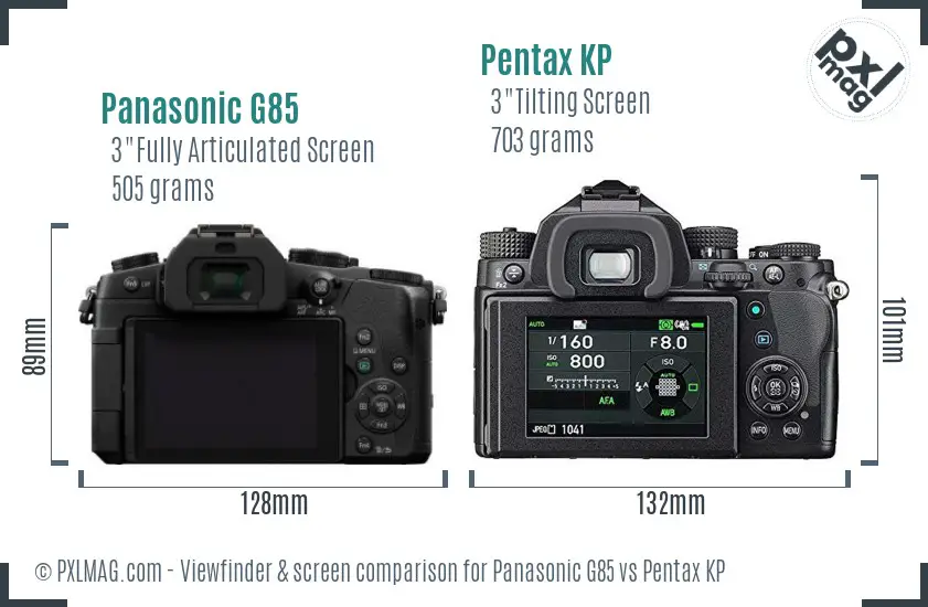 Panasonic G85 vs Pentax KP Screen and Viewfinder comparison