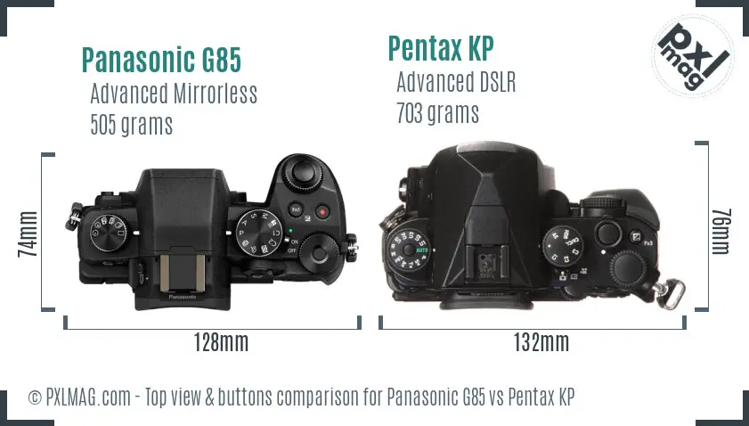 Panasonic G85 vs Pentax KP top view buttons comparison